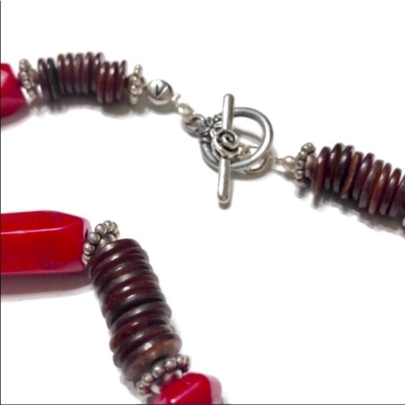 Coral Bamboo and Brown Shell Necklace Handmade Set - Picture 5 of 7